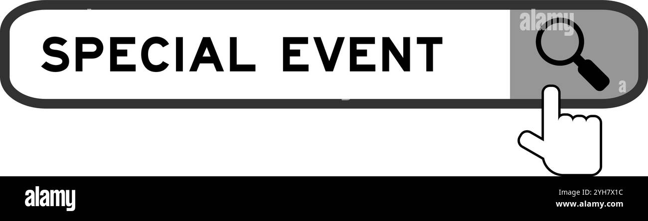 Suchbanner im Wort „Special Event“ mit Symbol für die Übergabellupe auf weißem Hintergrund Stock Vektor