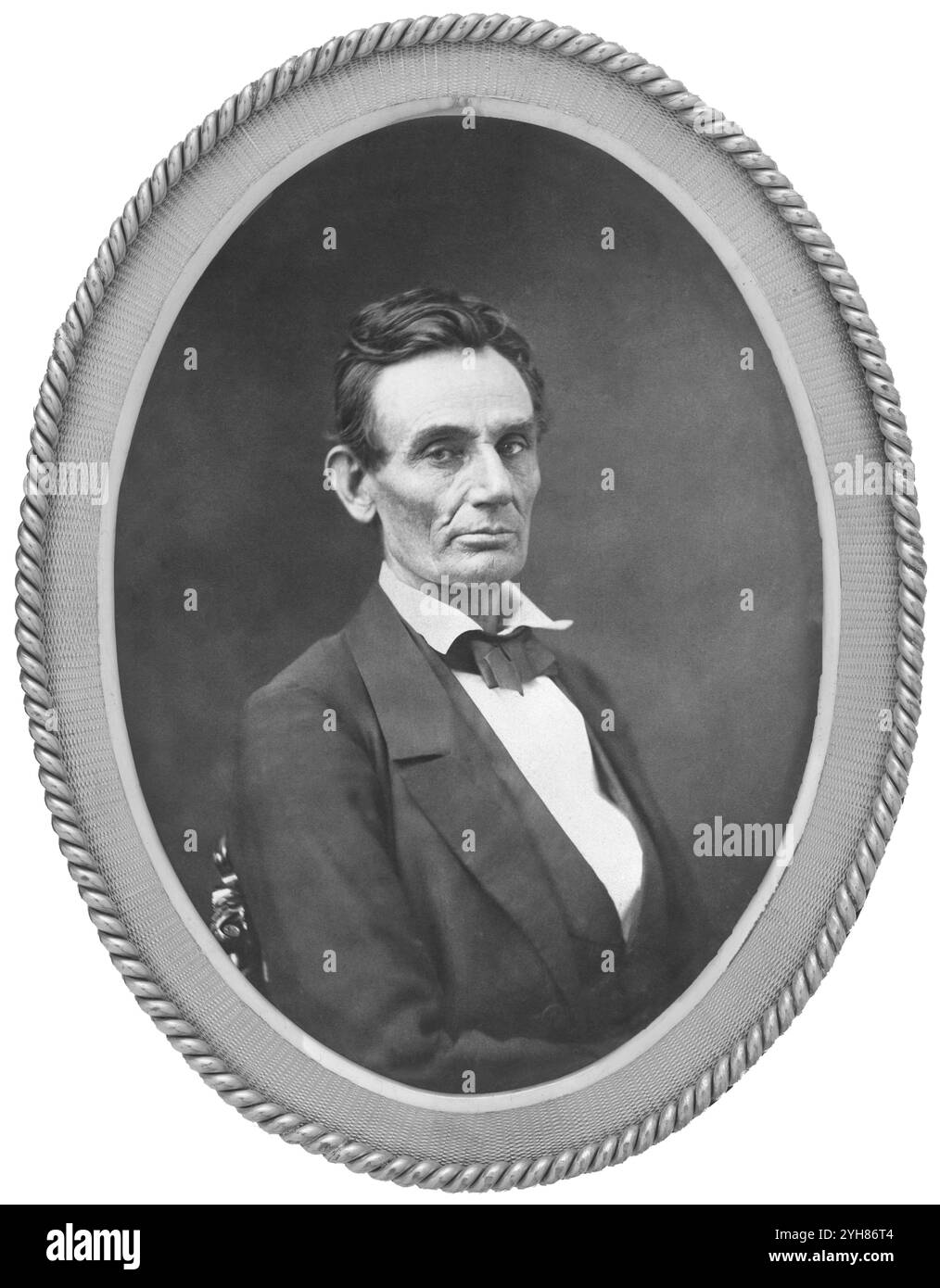 Abraham Lincoln (ca. 50 Jahre alt), halblanges Porträt, nach rechts gerichtet. Datum: 4. Oktober 1859. Erstellt von Samuel Montague Fassett. Lincoln posierte für dieses Porträt in der Galerie von Cooke und Fassett in Chicago, und Cooke, der um die Sitzung gebeten hatte, schrieb am 25. April 1865 an seine Partnerin: 'Mrs. Lincoln sprach [es] das beste Gleichnis aus, das sie je von ihrem Mann gesehen hatte.' Das negative dieses seltenen Fotos wurde beim Brand in Chicago zerstört. Stockfoto