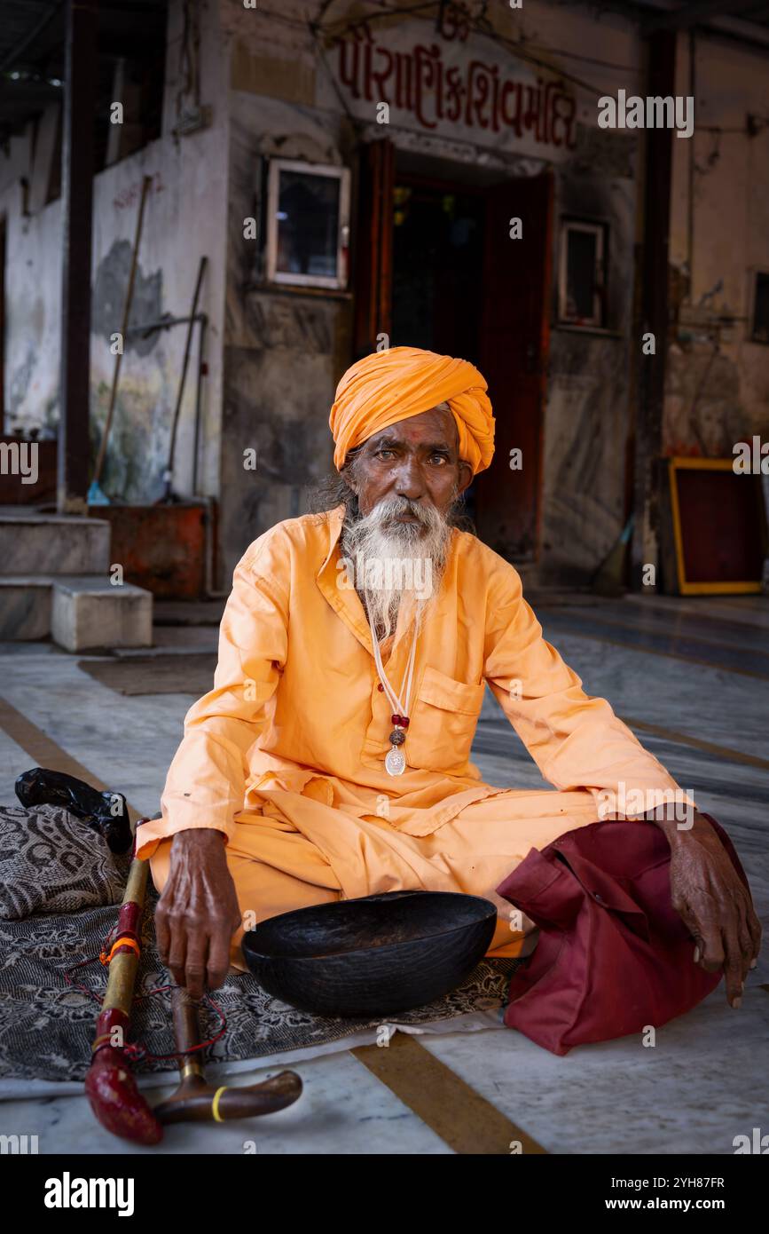 Porträt der älteren Sadhu, Ambaji, Gujarat, Indien Stockfoto