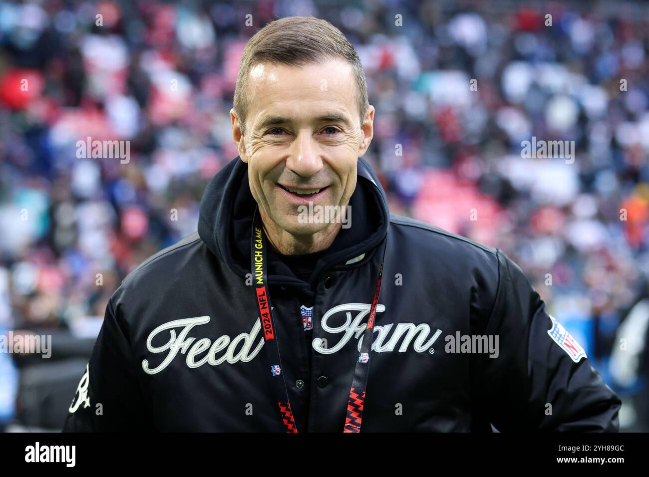 München, Deutschland. November 2024. NFL München Spiel New York Giants - Carolina Panthers am 10.11.2024 in der Allianz Arena in München Kai Pflaume Foto: Revierfoto Credit: ddp Media GmbH/Alamy Live News Credit: ddp Media GmbH/Alamy Live News Stockfoto
