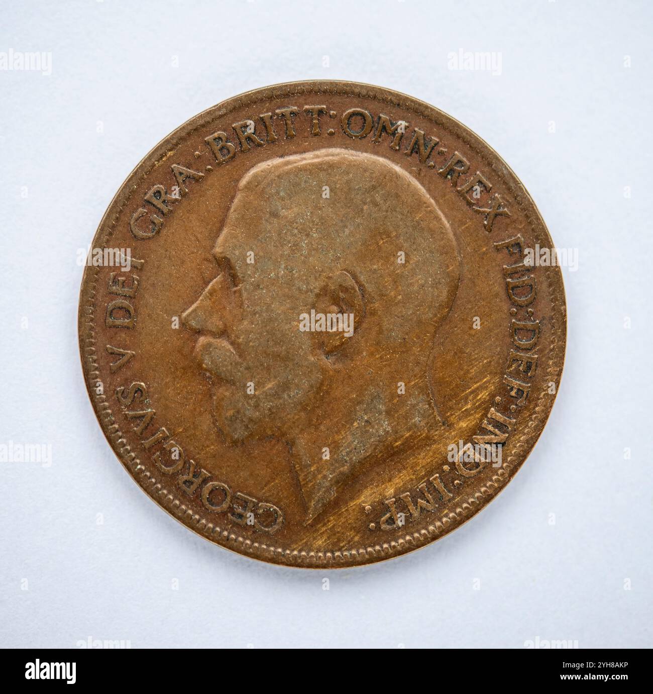 Britischer König Georg V. eine Penny-Münze aus dem Jahr 1921 Stockfoto