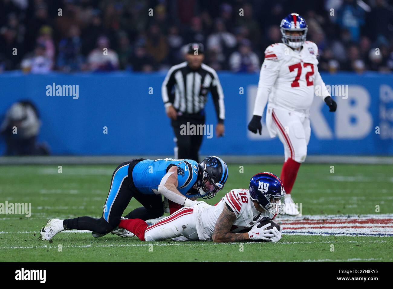 München, Deutschland. November 2024. NFL München Spiel New York Giants - Carolina Panthers am 10.11.2024 in der Allianz Arena in München Isaiah Hodgins ( New York ) Foto: Revierfoto Credit: ddp Media GmbH/Alamy Live News Credit: ddp Media GmbH/Alamy Live News Stockfoto