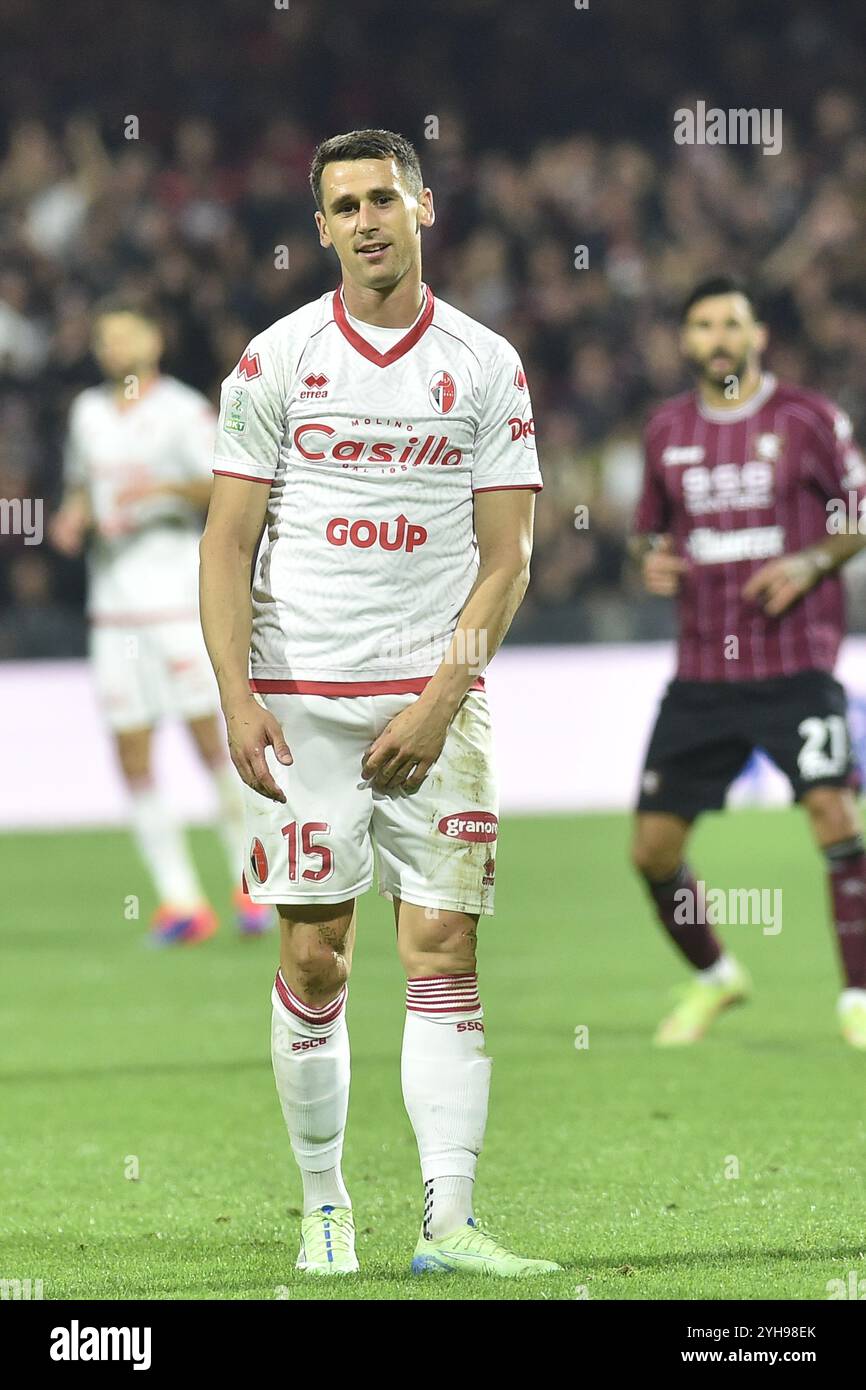 Salerno, Italien, 10. November ,2024 Kevin Lasagna von SSC Bari Gesten während der Serie B BKT zwischen US Salernitana 1919 und US SSC Bari:Agostino Gemito/ Alamy Live News Stockfoto