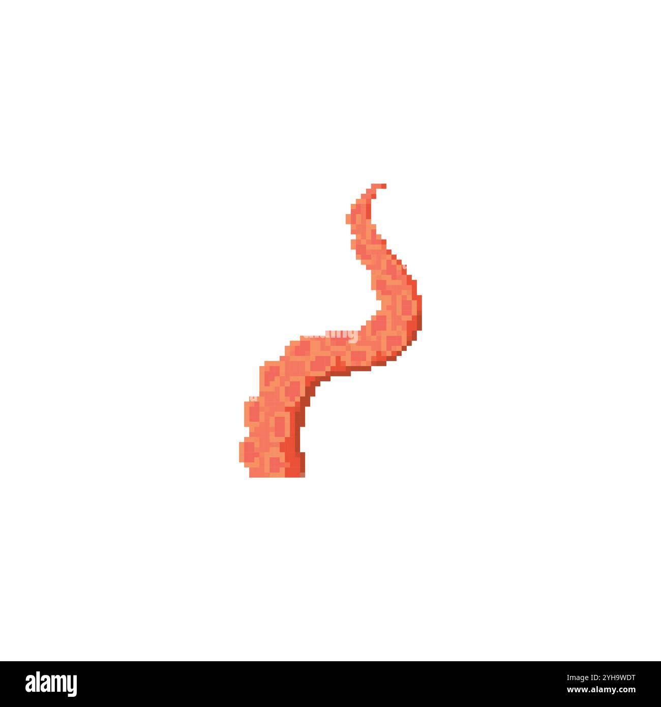 Gepixeltes Oktopustentakel-Illustration. Einfache Pixelkunst eines gerollten orangen Oktopustentakels mit Saugnäpfen. Stock Vektor