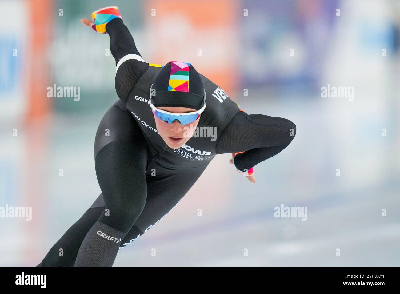 Heerenveen, Niederlande. November 2024. HEERENVEEN, NIEDERLANDE - 10. NOVEMBER: Naomi Verkerk auf der 1000 m während des Speed Skating WCQT am 10. November 2024 in Heerenveen, Niederlande (Foto: Douwe Bijlsma/Orange Pictures) Credit: Orange Pics BV/Alamy Live News Stockfoto