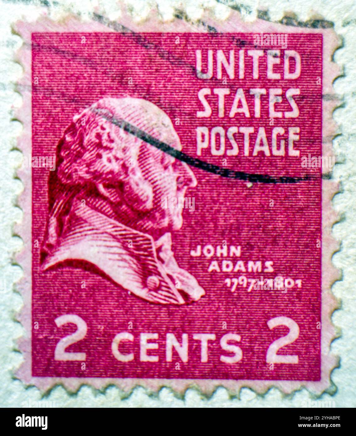 Zwei Cent John Adams rote US-Briefmarke aus dem frühen 20. Jahrhundert Stockfoto