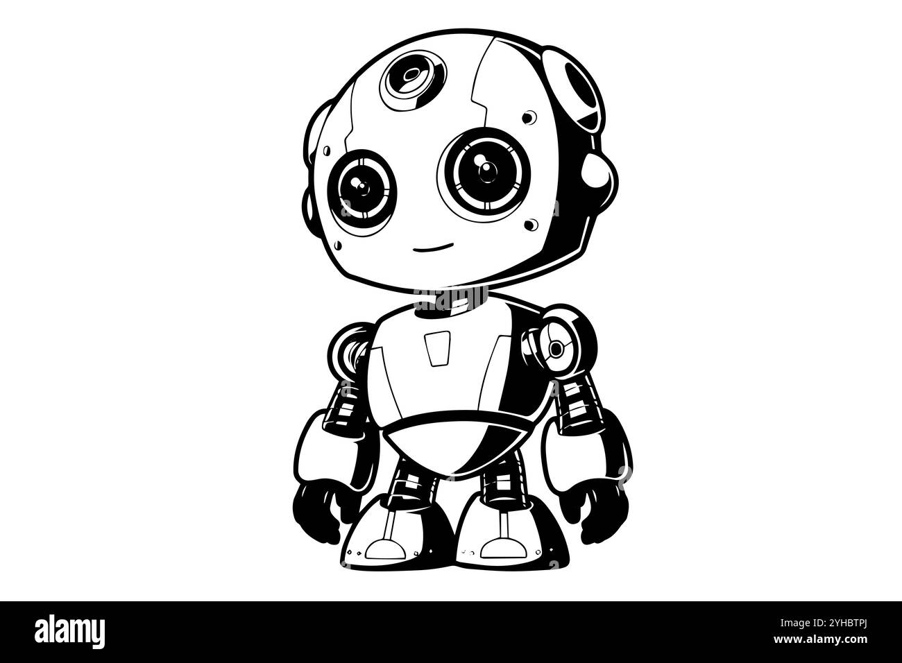 Handgezeichneter niedlicher Roboter oder Chat-Bot im zeitlosen Vintage-Stil. Vektorabbildung. Stock Vektor