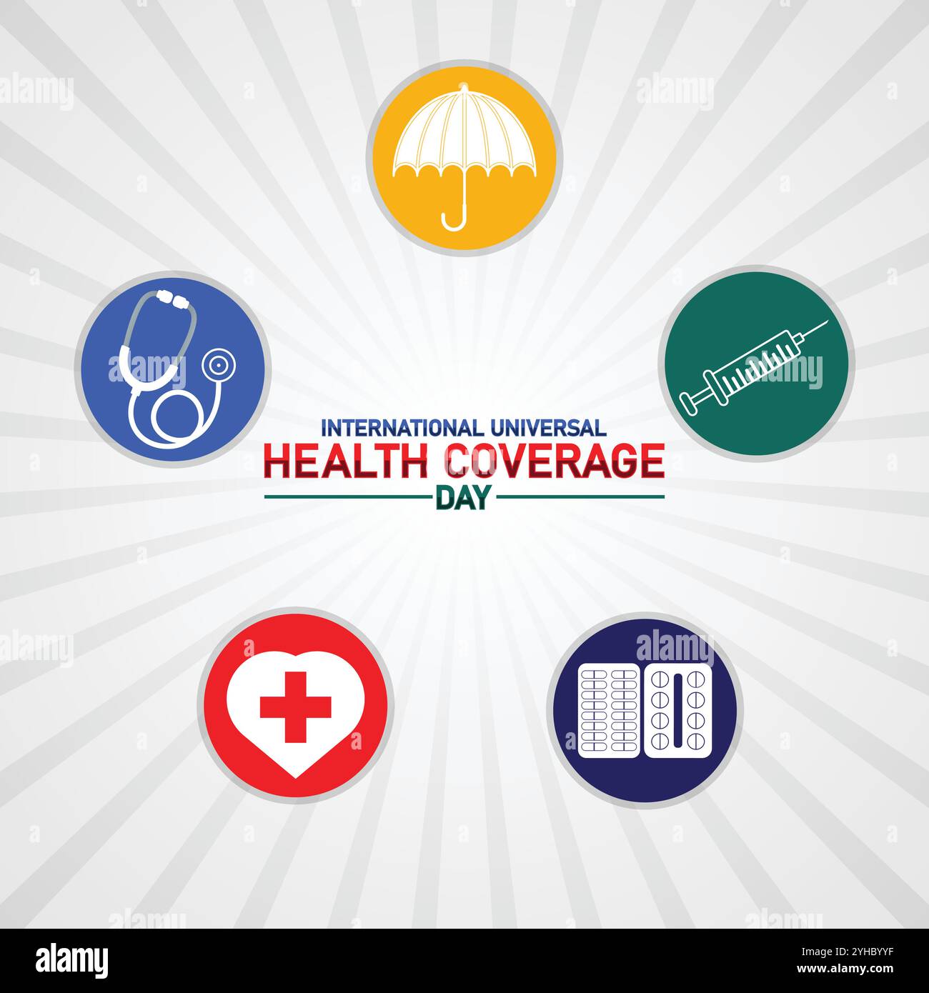 International Universal Health Coverage Day. Urlaubskonzept. Vorlage für Hintergrund, Banner, Karte, Poster mit Textbeschriftung. Moderne Illustration Stock Vektor