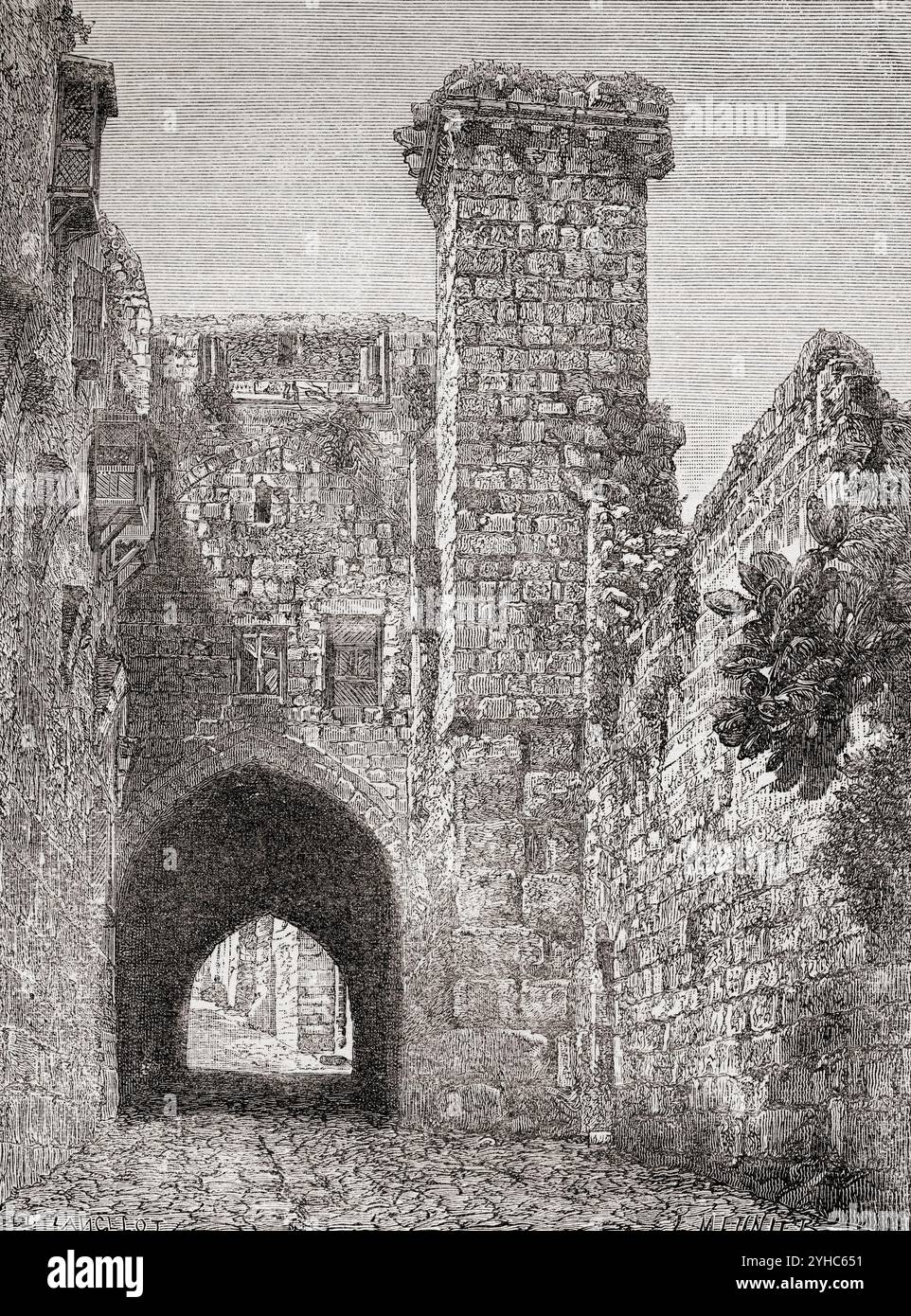 Überreste der Festung Antonia in Jerusalem. Eine Zitadelle, die Herodes zum Schutz des Zweiten Tempels gebaut hat. Aus Pictorial Sketches from Bible Lands, veröffentlicht um 1880 Stockfoto