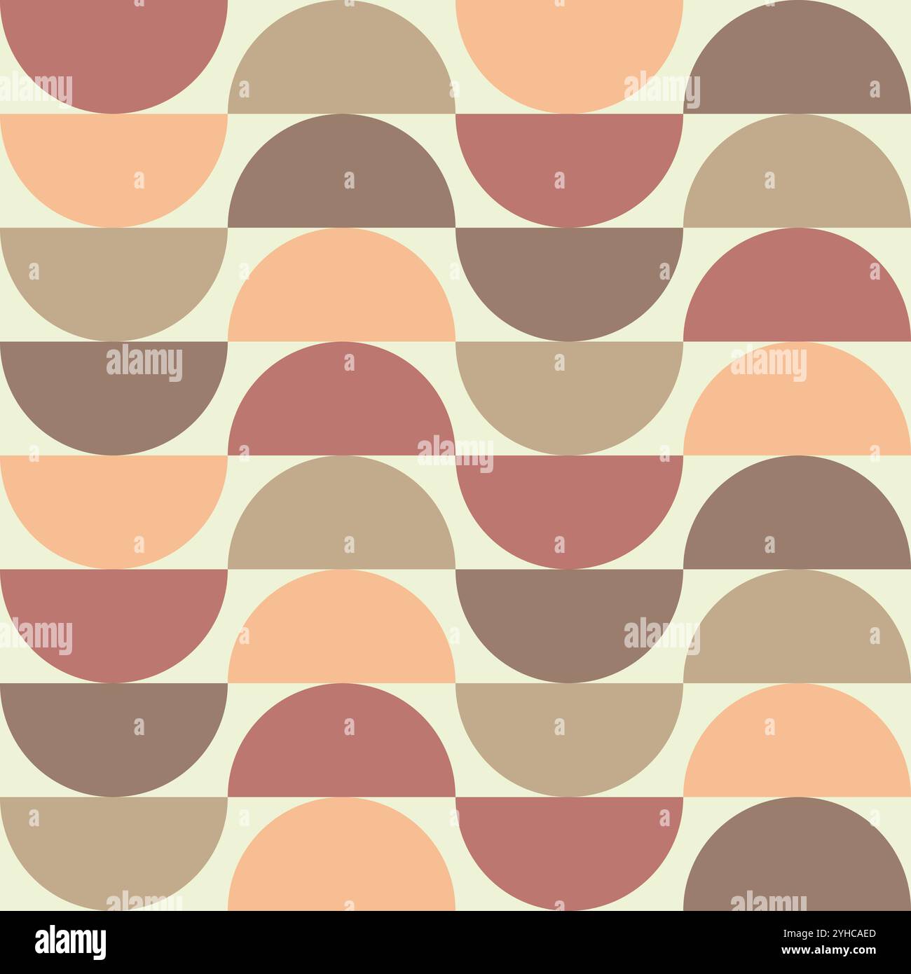 Abstrakte Halbkreise aus der Mitte des Jahrhunderts nahtloses Muster in neutralen Erdtönen in Terrakotta, Bräune, Aprikose und Braun. Für Stoff, Tapeten und Textilien Stock Vektor