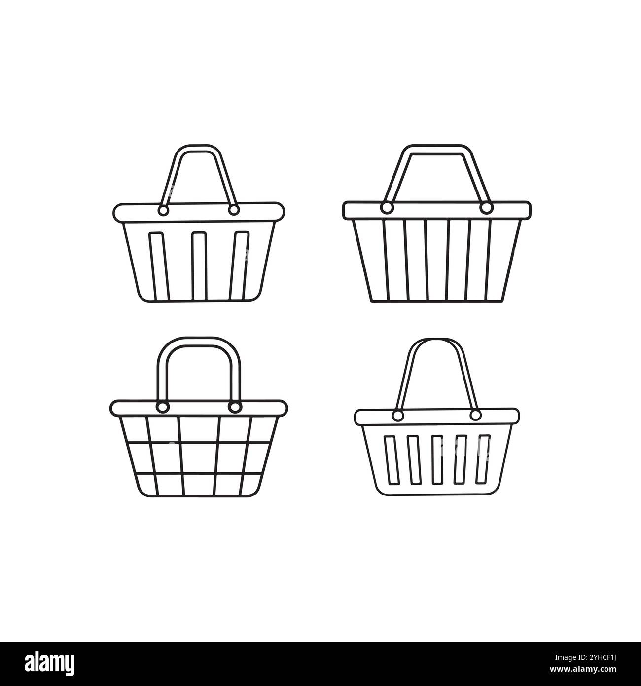 Symbolsatz für den Warenkorb. Symbol für Warenkorblinie. Lineares Schild für mobiles Konzept und Webdesign. Symbol für Drahtkorb-Umrissvektor. Stock Vektor