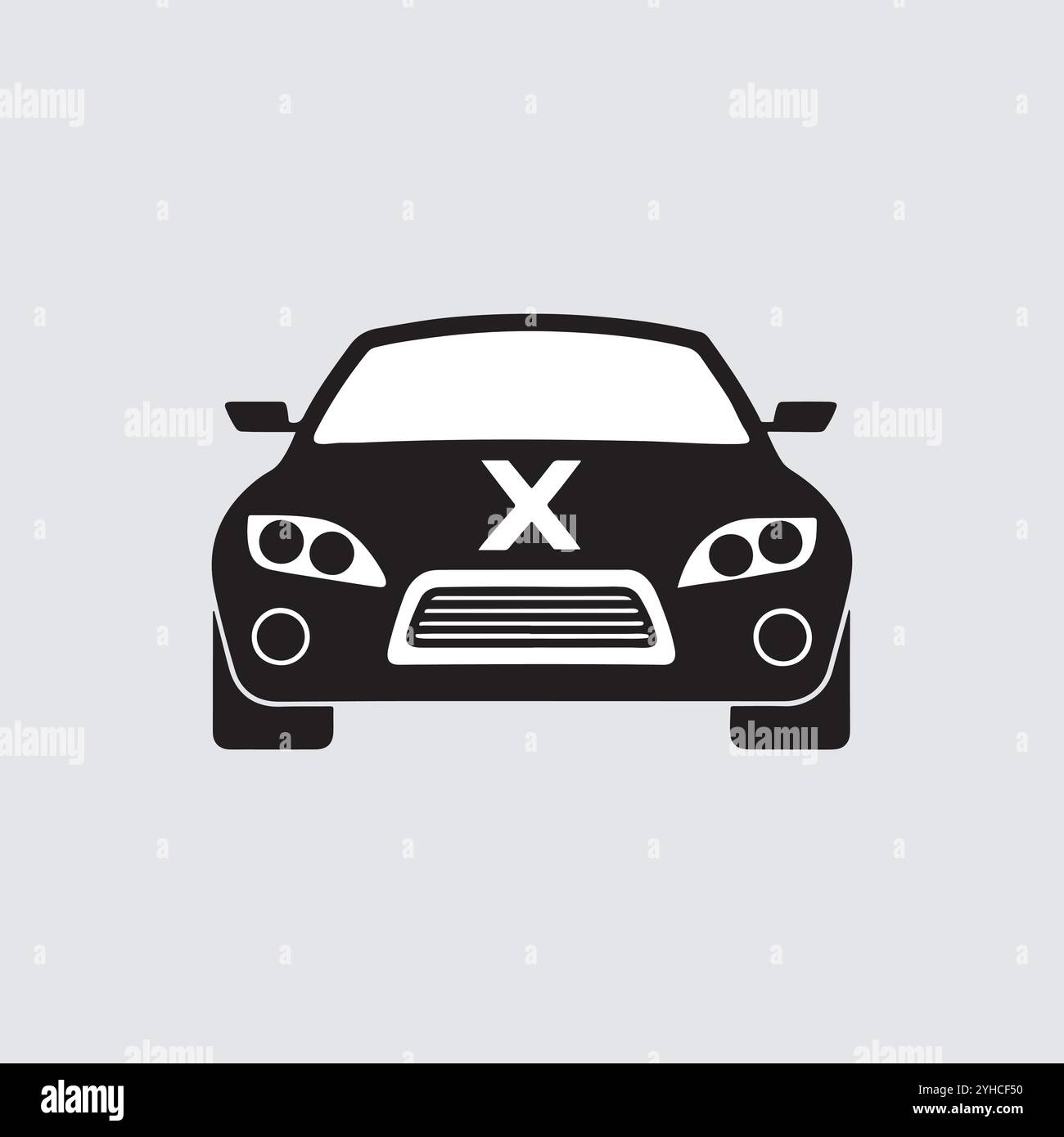 Sportwagen-Silhouette auf weißem Hintergrund. Ansicht des Fahrzeugsymbols von der Seite, vorn, hinten und oben, Vektorabbildung. Stock Vektor