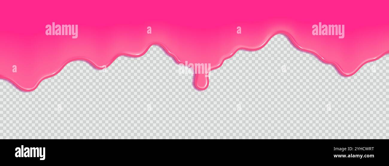 Glänzend rosa Schleim tropfend realistische Vektor-Illustration. Goo Flüssigkeitsfluss. BLOB Fluid Texture 3D Element auf transparentem Hintergrund Stock Vektor