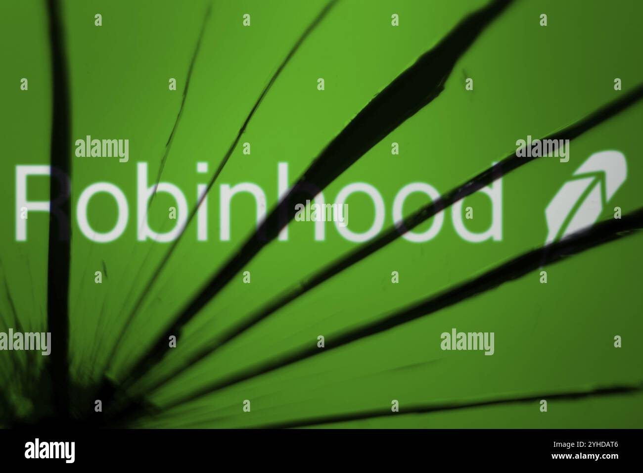 Dhaka, Bangladesch - 9. November 2024: Das Robinhood-Logo ist auf dem Glasbruch sichtbar Stockfoto