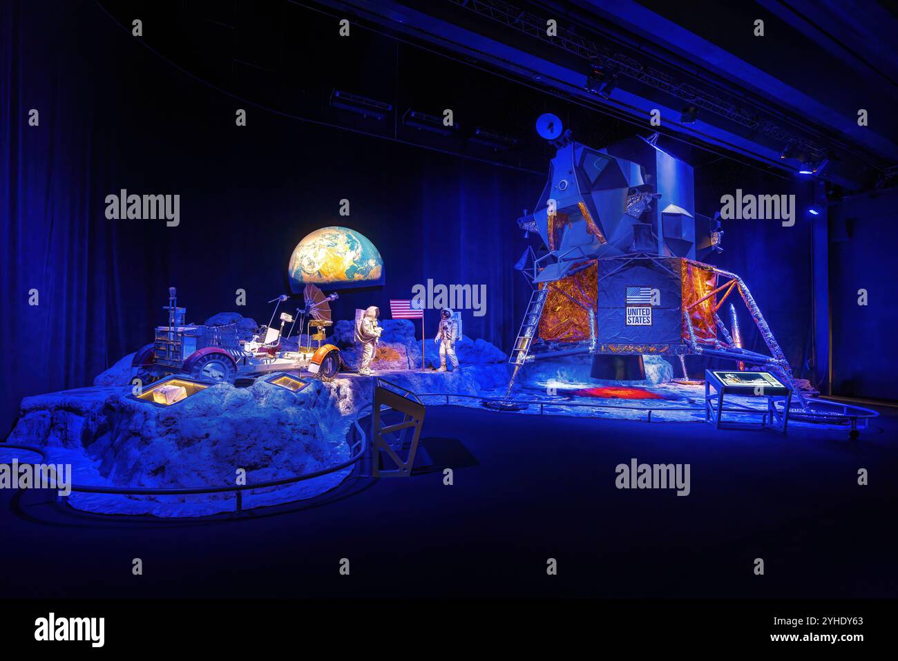 Ausstellungsraum für Mondlandung - Apollo-Programm bei Space Adventure - NASA Experience - Canela, Rio Grande do Sul, Brasilien Stockfoto