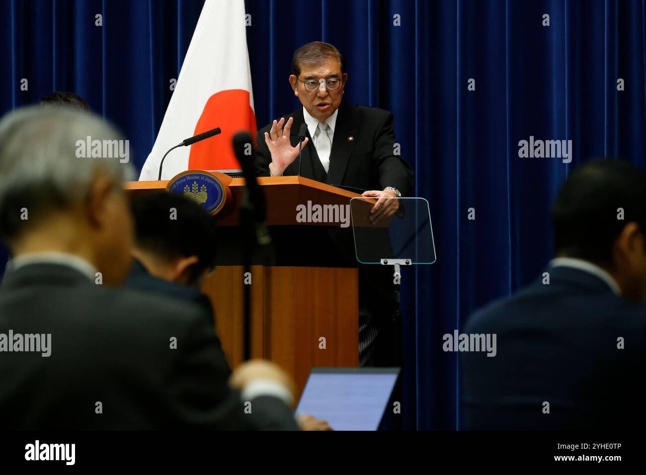 Tokio, Japan. November 2024. Shigeru Ishiba, Japans Premierminister, spricht während einer Pressekonferenz in der offiziellen Residenz des Premierministers in Tokio. Quelle: SOPA Images Limited/Alamy Live News Stockfoto