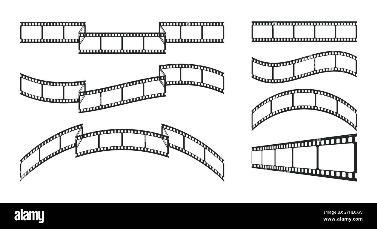 Leere Filmstreifenrahmen unterschiedlicher Formen isoliert auf weißem Hintergrund. Klebeband in verschiedenen Formen. Vektorabbildung Stock Vektor