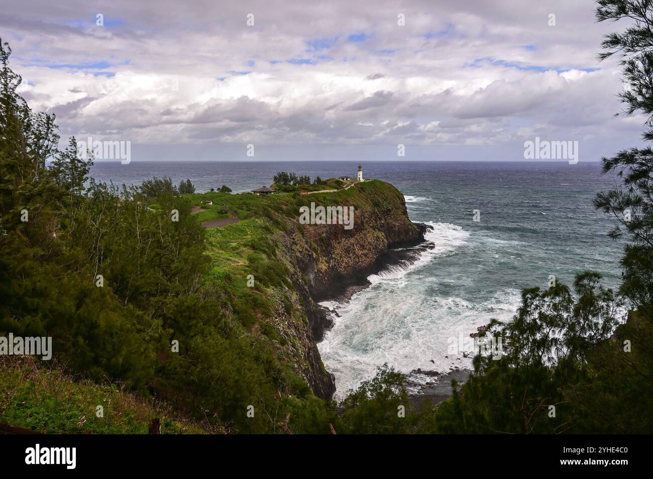 Fernsicht auf den Leuchtturm von Kilauea, Kauai Stockfoto