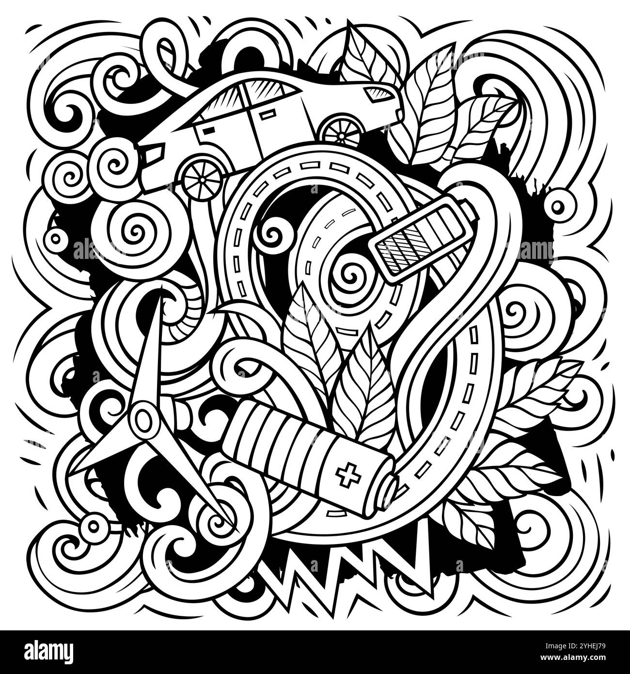 Electric Cars Cartoon Vektor Doodle Design Stock Vektor