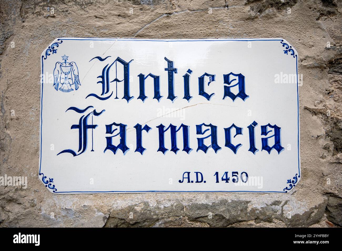 Plakette der antiken Apotheke (1450 n. Chr.) des Klosters Camaldoli, Toskana, Italien Stockfoto