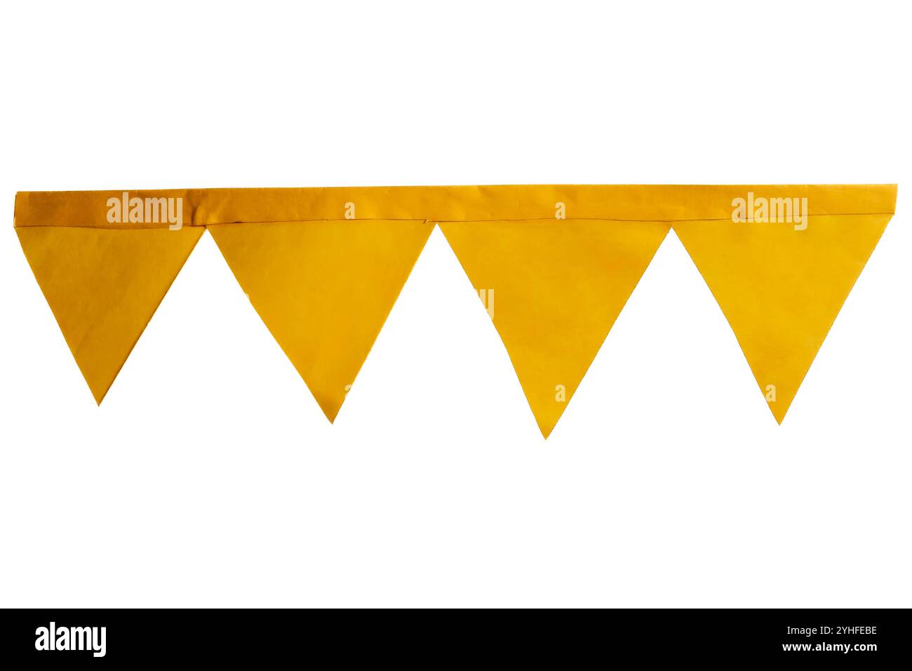 Hellgelbes dreieckiges Wimpelbanner, perfekt für die Dekoration von Partys, Feiern oder Veranstaltungen. Stockfoto