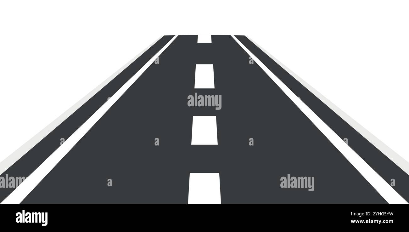 Flaches Landschaftsdesign mit Straße. Malerischer Cartoon Highway, Naturhintergrund. Niedliche Outdoor-Szene mit Straßen-, Autobahn-, Track- und Vorderansicht. Vektor Stock Vektor