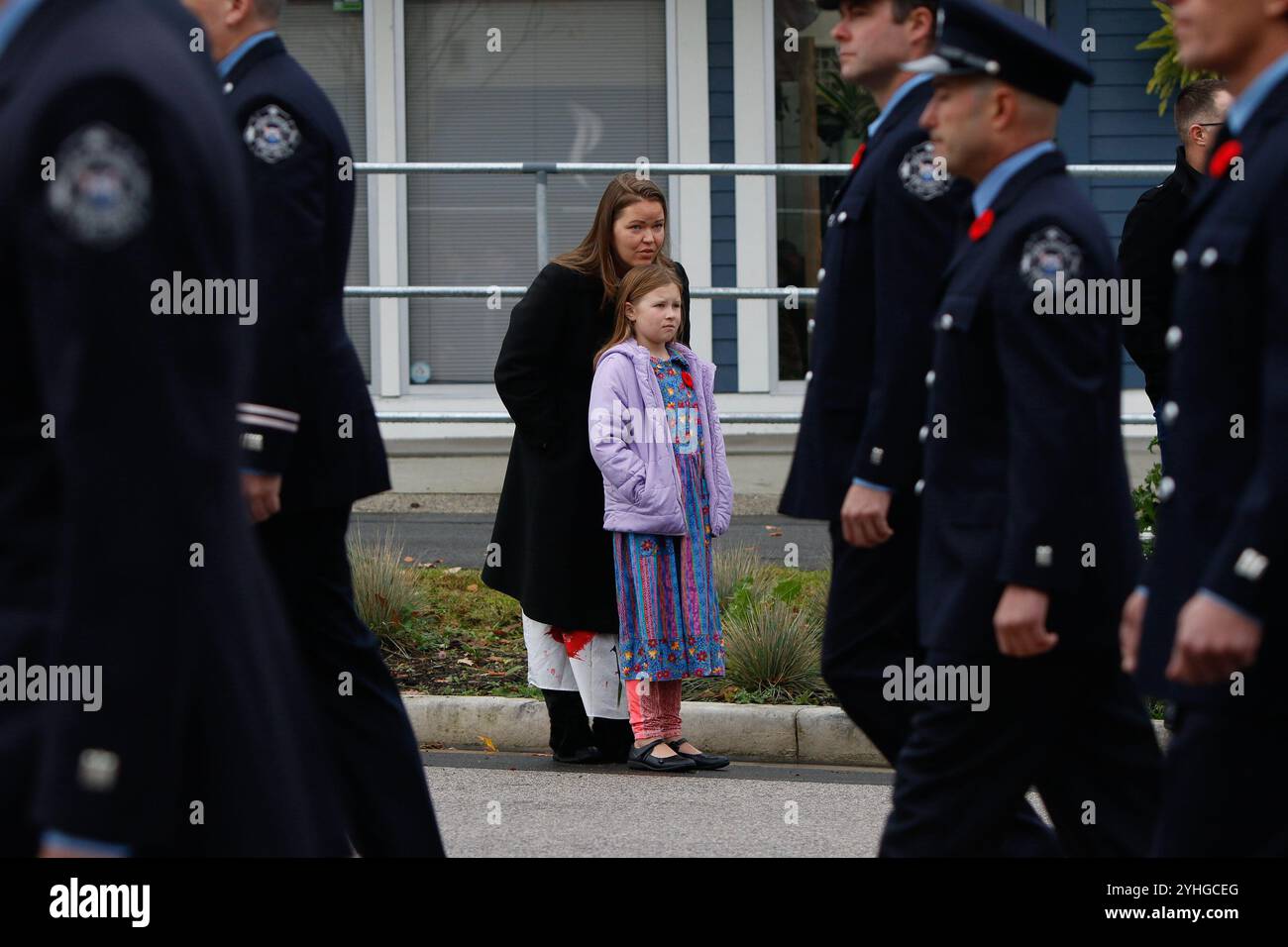 Vancouver, BC – 11. NOVEMBER: Eine kanadische Armee marschiert in der Port Moody Remembrance Day Parade. Vancouvers Gedenkfeier findet seit 100 Jahren ohne Unterbrechung statt und ist damit die am längsten laufende jährliche Veranstaltung in der Stadt. (Foto: Tomaz Jr/ Credit: PX Images/Alamy Live News Stockfoto