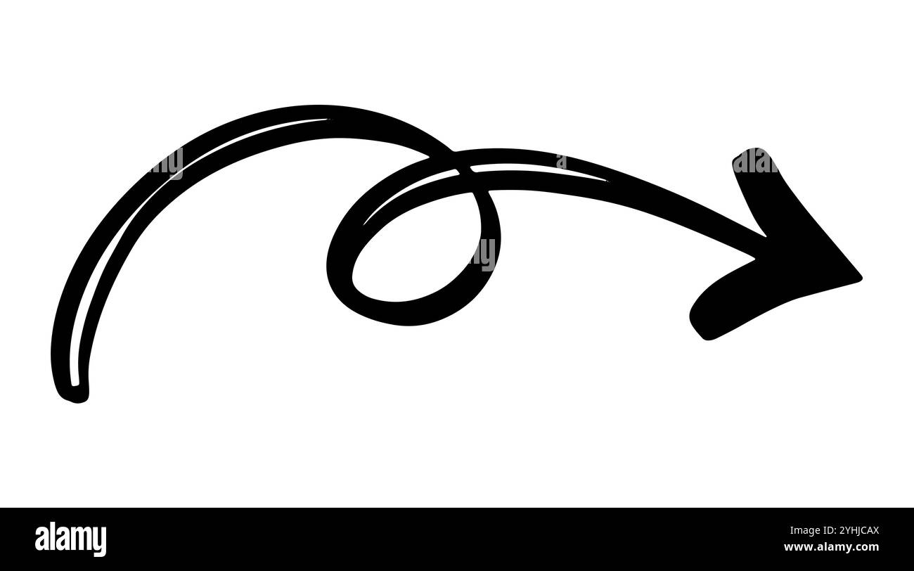 Scribble Curved Pfeil Schild Hand Gezeichnete Vektormarke Stock Vektor