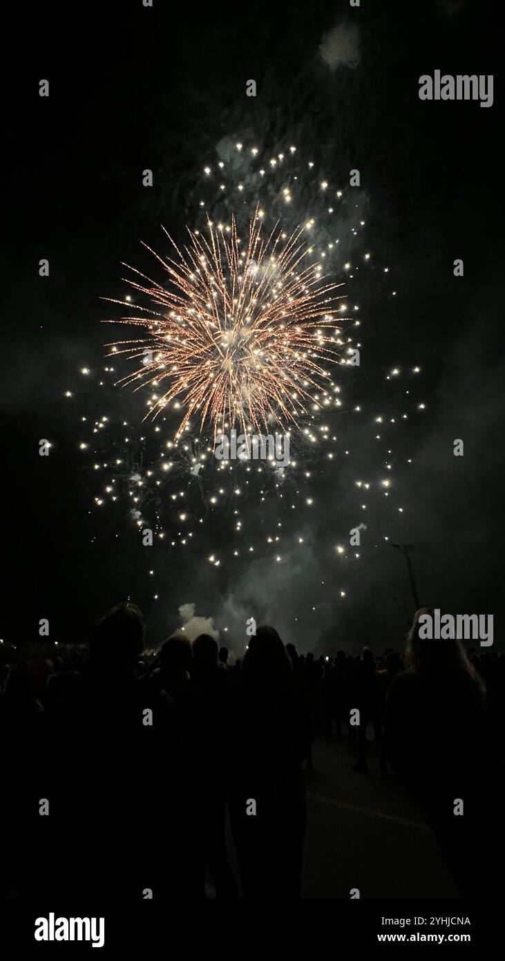 2024 Feuerwerk - Smartphone-aufgenommenes Stockfoto