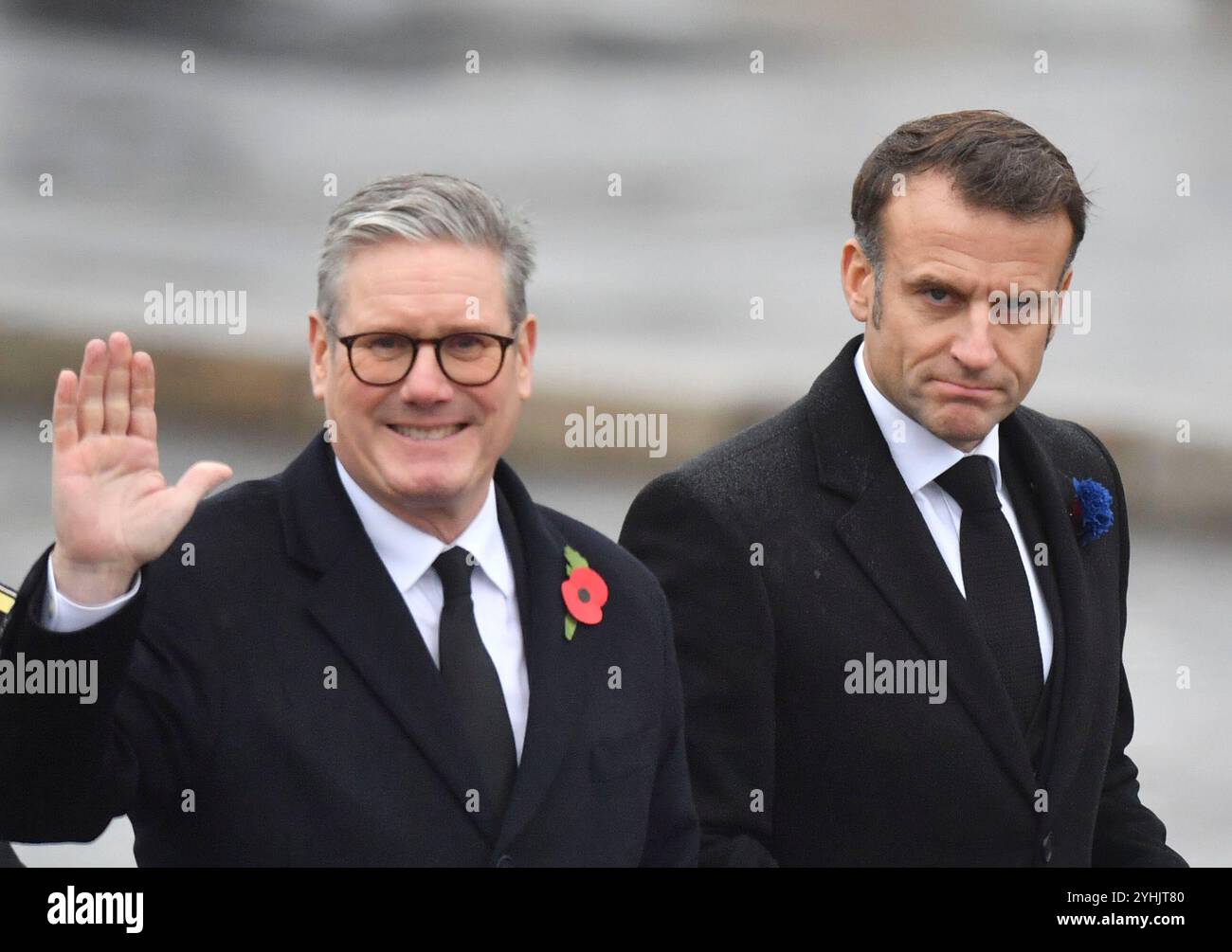 Frankreich, PARIS, 11.11.2024. Der britische Premierminister Keir Starmer und Emmanuel Macron in Anwesenheit von Nicolas Sarkozy am 11. November 2024 in Paris anlässlich der Gedenkfeier zum Waffenstillstand von 1918. Foto von Francois Pauletto France, PARIS, 11.11.2024.Le Premier Ministry britannique, Keir Starmer, et Emmanuel Macron, en Presence de Nicolas Sarkosy le 11 Novembre 2024 à Paris à l'Gelegenheit des commorations de l'Armistice de 1918. Photographie de Francois Pauletto Stockfoto