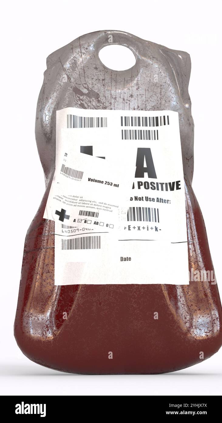 Blutbeutel mit weißem Hintergrund Stockfoto