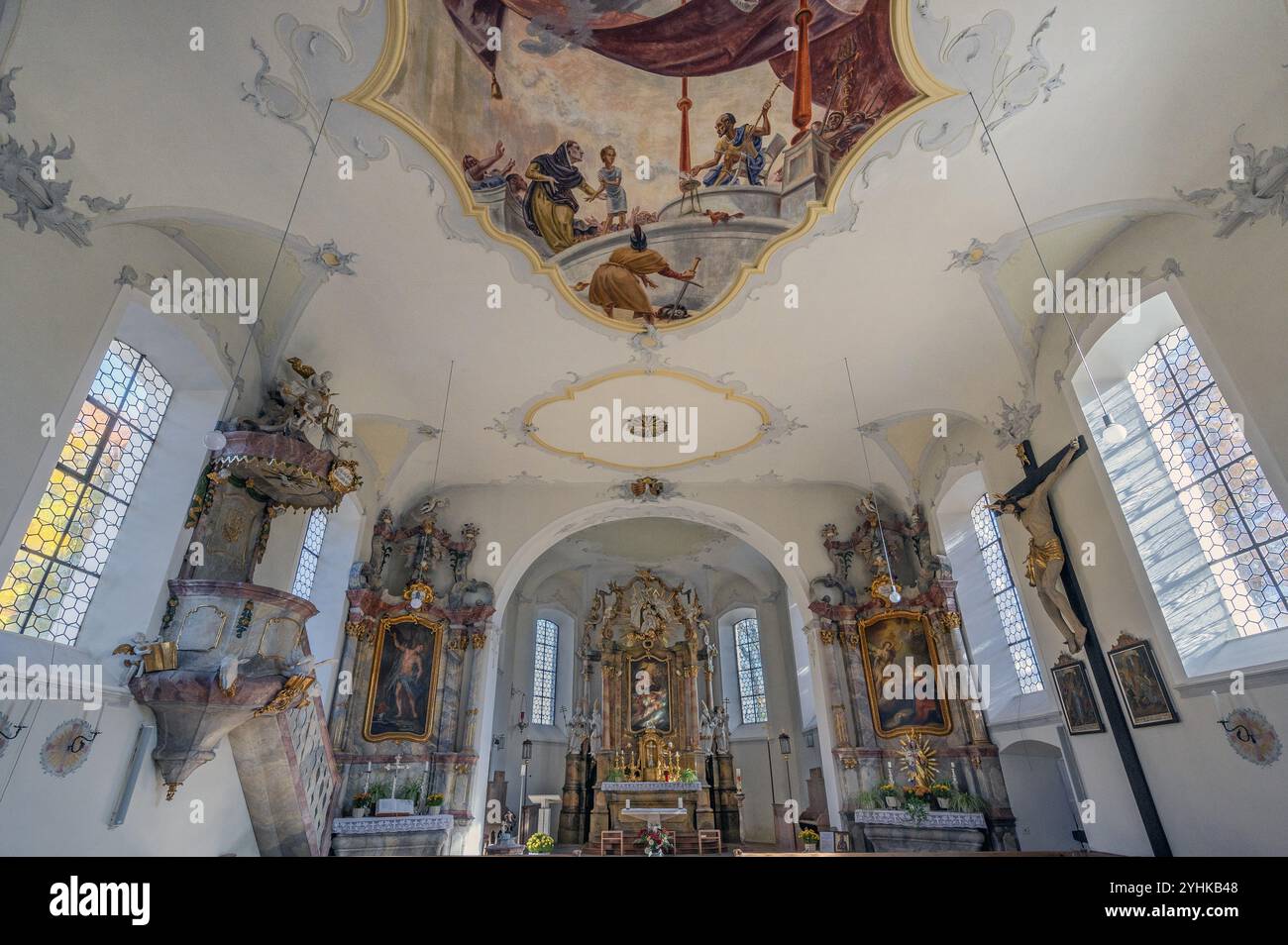 Die Pfarrkirche St. Alexander, Ofterschwang, Allgaeu, Bayern, Deutschland, Europa Stockfoto