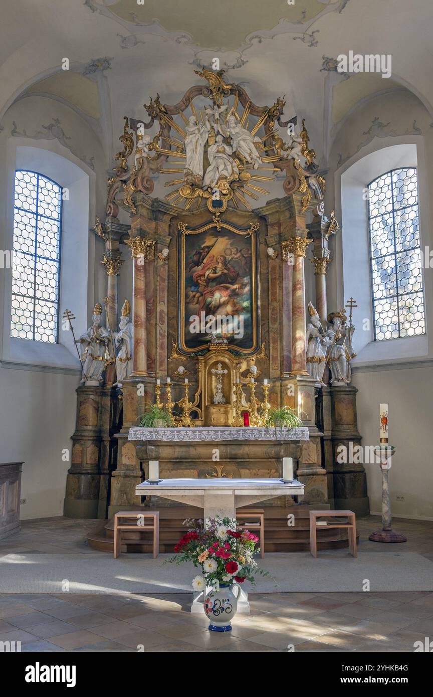 Hauptaltar, Pfarrkirche St. Alexander, Ofterschwang, Allgaeu, Bayern, Deutschland, Europa Stockfoto