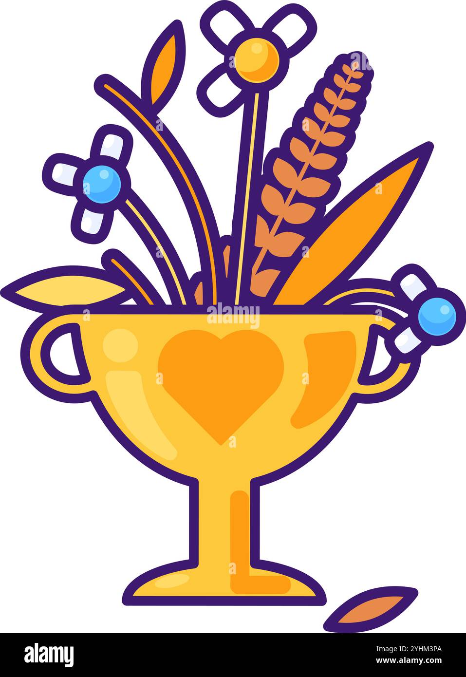 Vektor-Grafik-Illustration des Straußes von getrockneten Blumen in einem lebhaften gestrichenen Cartoon-Stil. Der Blumenstrauß ist in einem goldenen Becher untergebracht. Flüchtige nat Stock Vektor