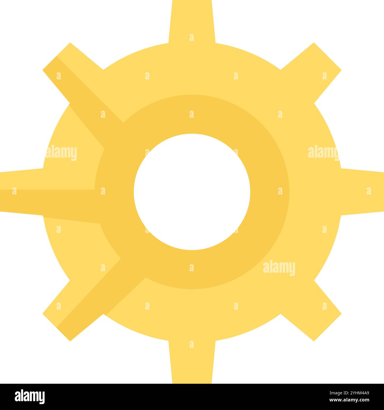 Goldenes mechanisches Getriebe Teil des Idealmechanismus-Symbols. Rotierender Teil eines Strukturelements der Uhrmaschine. Einfacher flacher Vektor isoliert auf weißem Hintergrund Stock Vektor