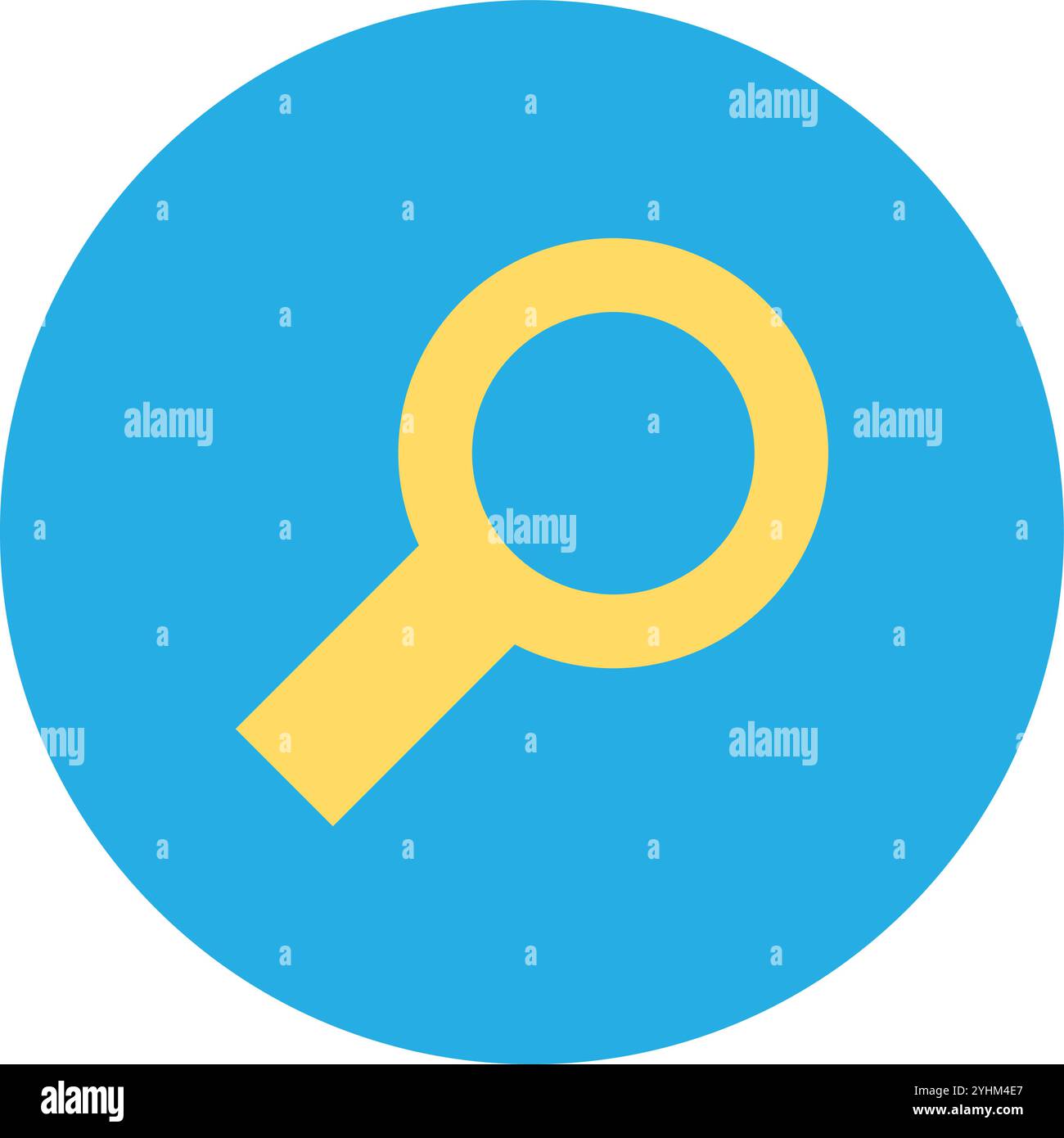 Gelbe Lupe auf blauem Aufkleber Hintergrund Symbol. Sorgfältige Analyse und Suche nach Informationen zum Netzwerkelement. Einfache flache Vektor-isola Stock Vektor