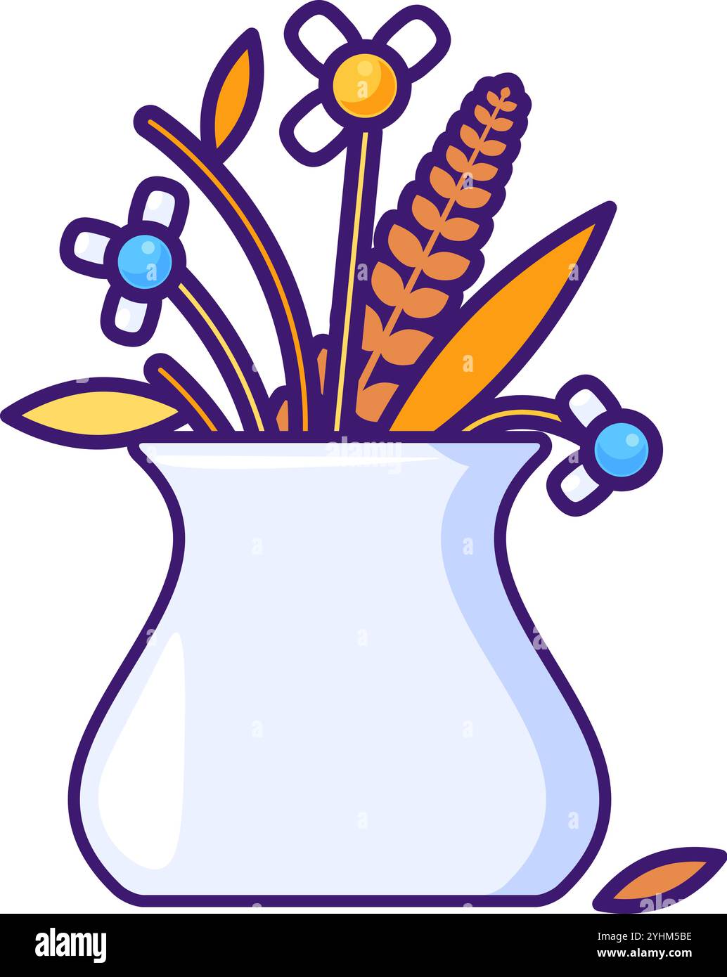Vektor-Grafik-Illustration von verwelkten Blumen in einer Vase in einem lebendigen Umriss Cartoonstil. Herbstdekoration. Flüchtige Natur der Schönheit, Traurigkeit oder Stock Vektor