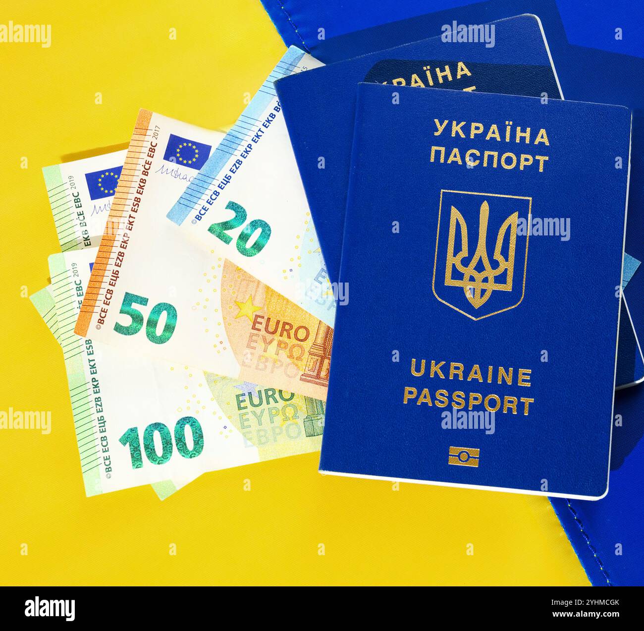 Finanzhilfe für das ukrainische Volk aus der Europäischen Union im Zusammenhang mit der Invasion russischer Truppen. Stockfoto