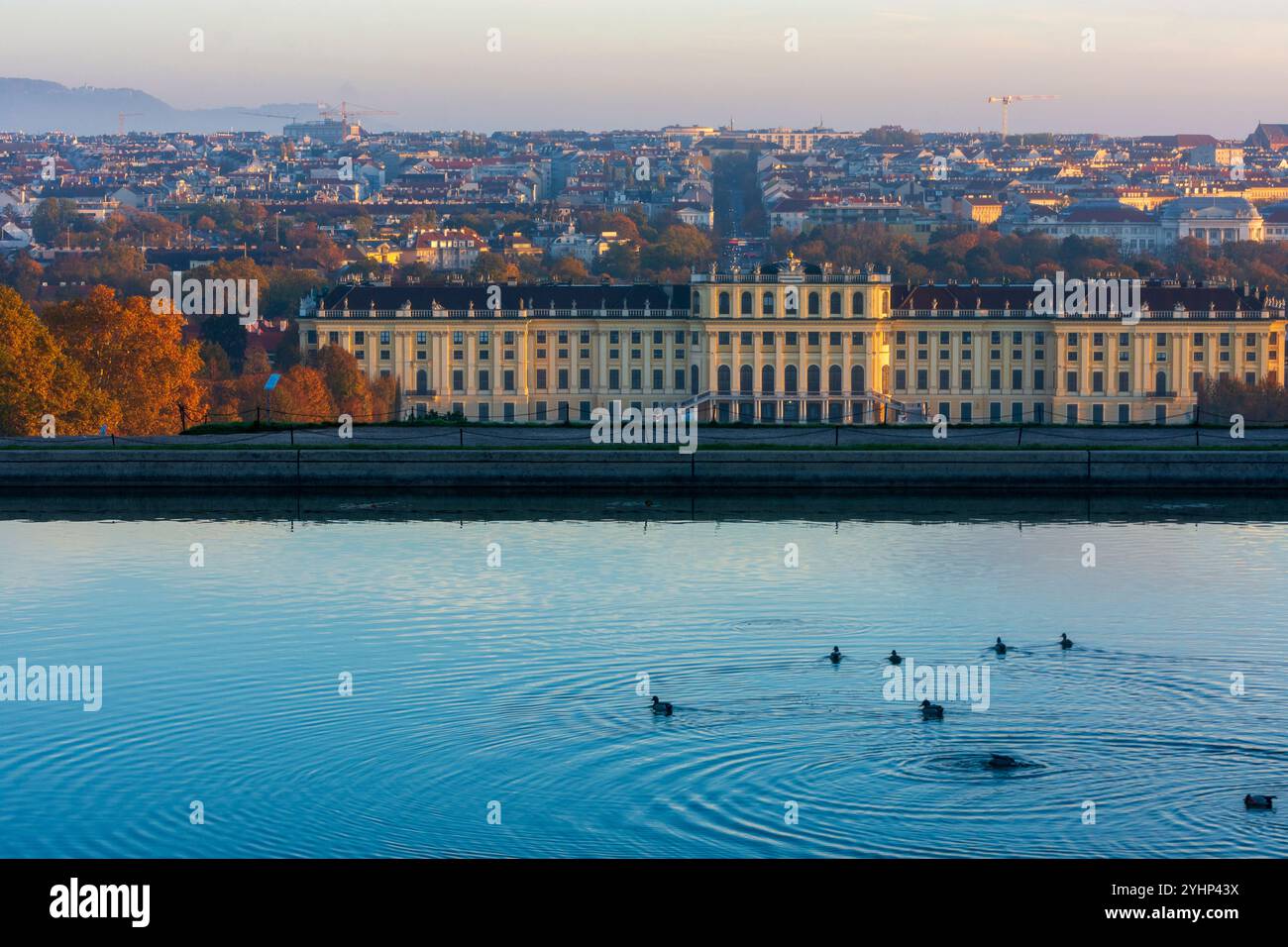 Wien: Schloss Schönbrunn und Park, Blick vom Pool in Gloriette in 13. Hietzing, Wien, Österreich Stockfoto