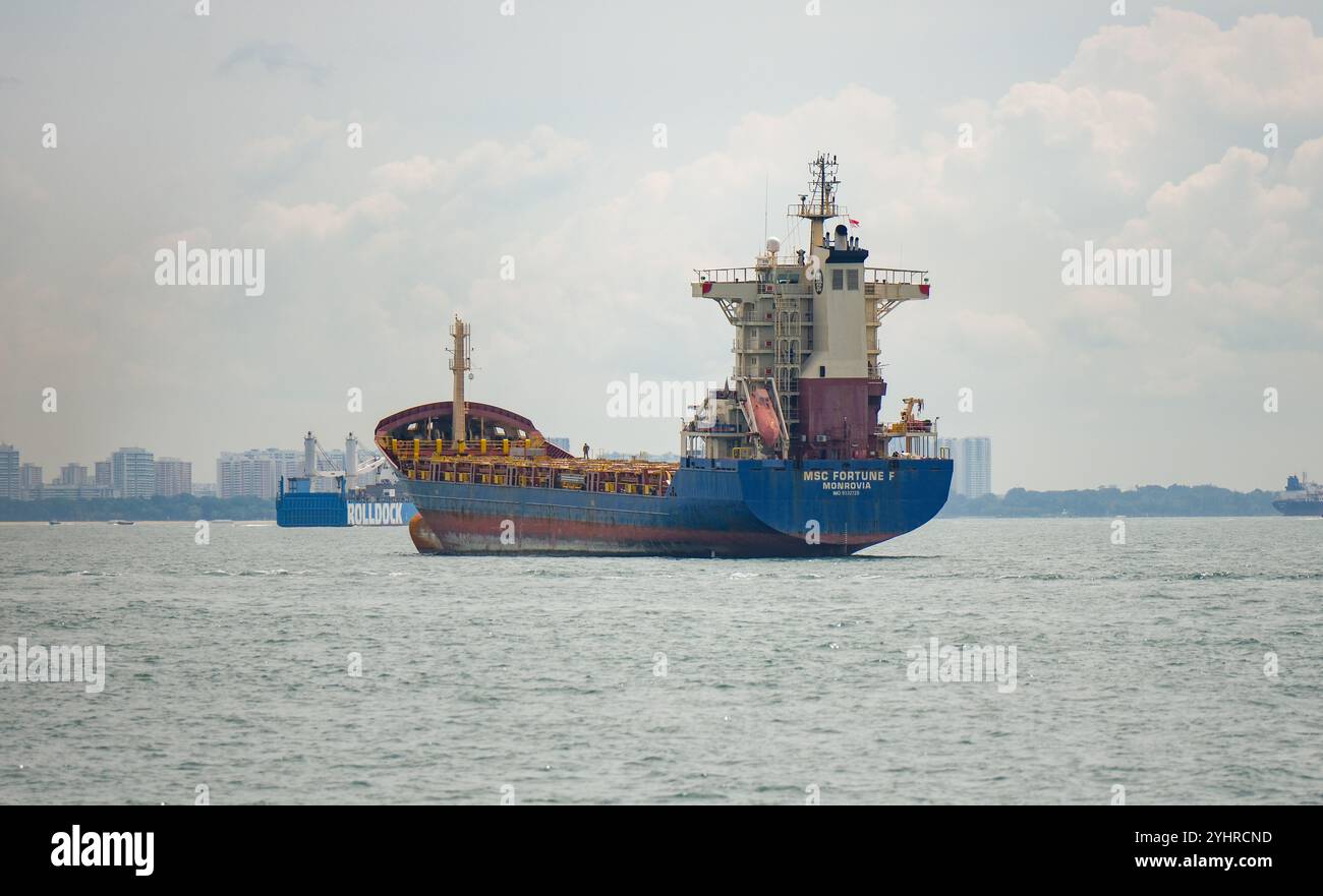 MSC Fortune F ankerte in Singapur in der Singapore Straight. Stockfoto