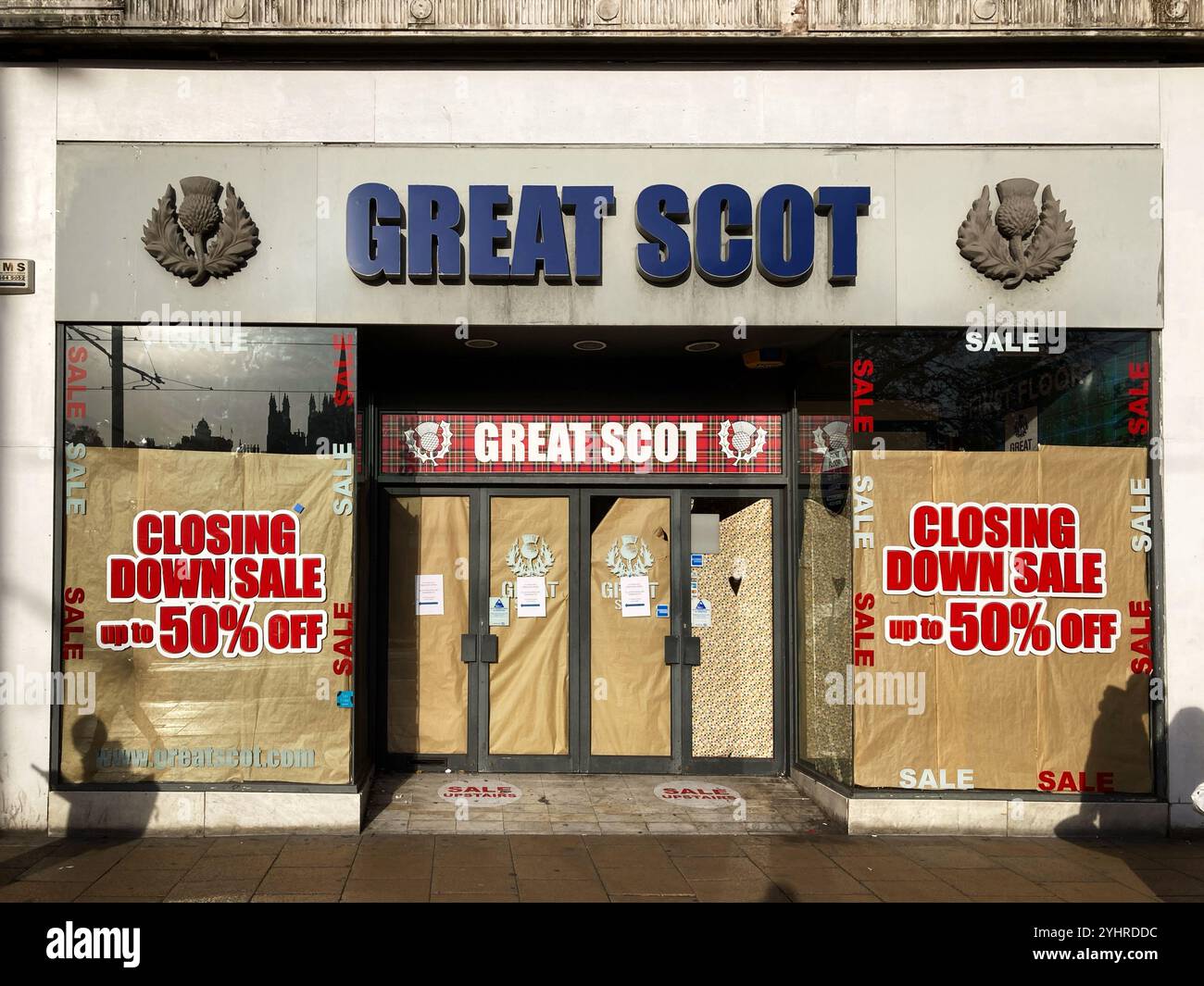 Great Scot Souvenirladen an Bord und geschlossen, Princes Street, Edinburgh, Schottland Stockfoto