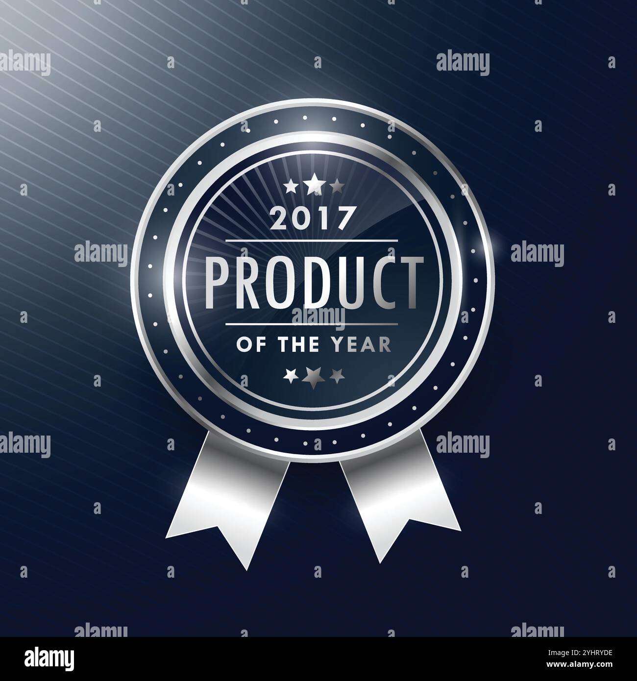 Produkt des Jahres silberne Ehrennadel Etikettendesigns Stock Vektor
