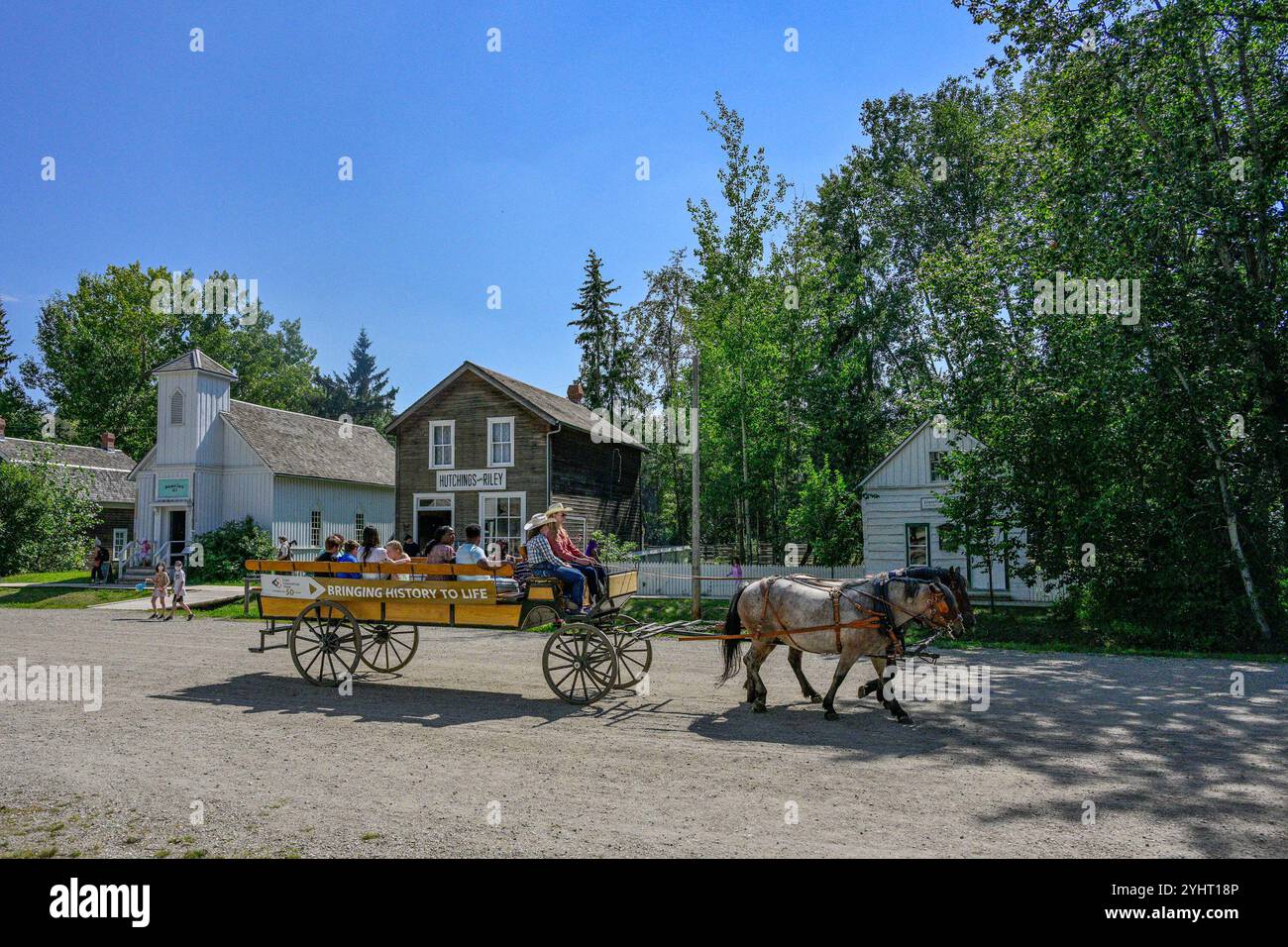 Pferdefahrten, Fort Edmonton Park, Edmonton, Alberta, Kanada Stockfoto