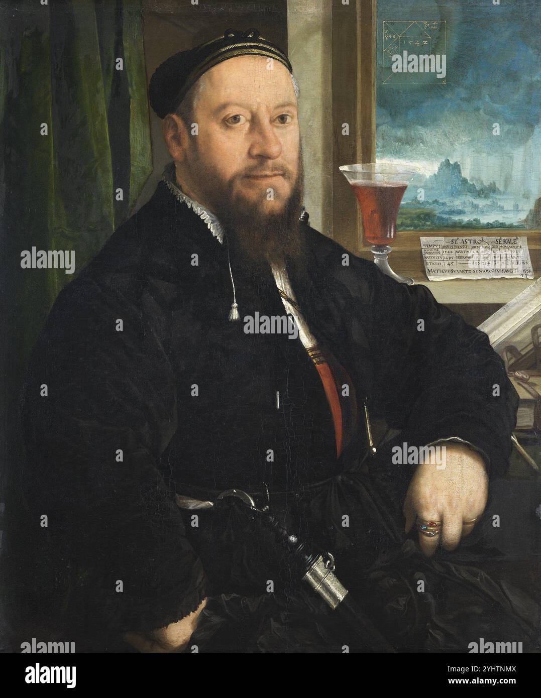 Titel: Porträt von Matthäus Schwarz Künstler: Christoph Amberger Jahr: 1542 Medium: Öl auf Platte Abmessungen: 73,5 x 61 cm Ort: Museo Nacional Thyssen-Bornemisza, Madrid Stockfoto