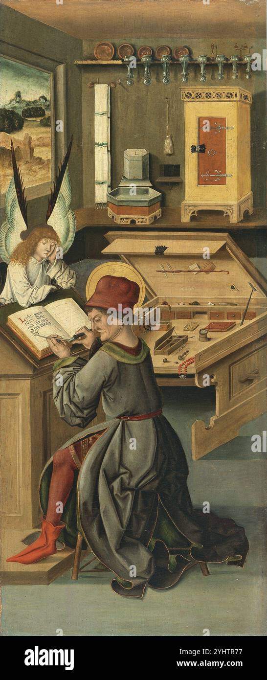 Titel: St. Matthäus der evangelische Künstler: Gabriel Mälesskircher Jahr: 1478 Medium: Öl auf Platte Abmessungen: 77,4 x 32,2 cm Ort: Museo Nacional Thyssen-Bornemisza, Madrid Stockfoto