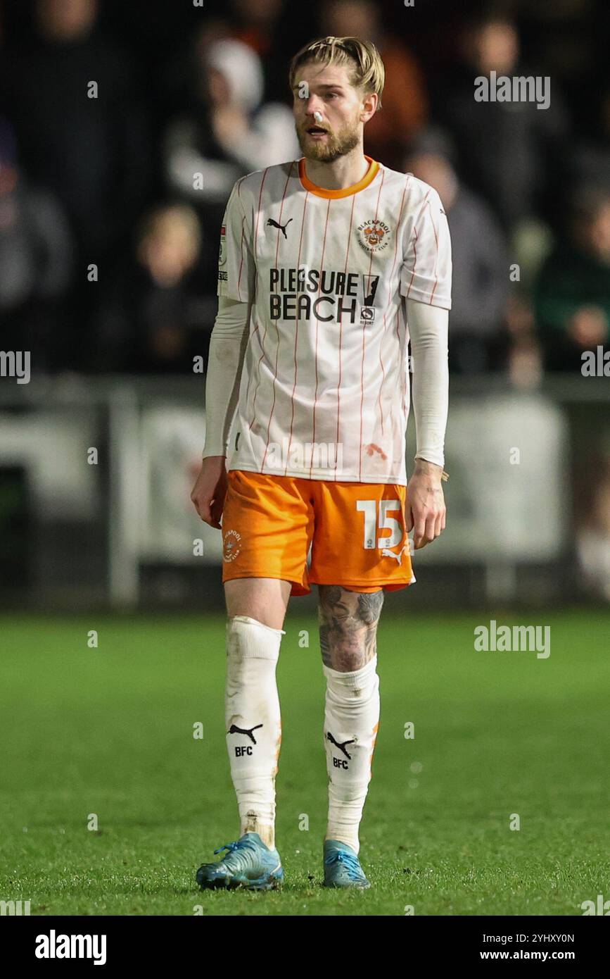 Harrogate, Großbritannien. November 2024. Hayden Coulson von Blackpool während des Bristol Street Motors Trophy Match Harrogate Town vs Blackpool at Wetherby Road, Harrogate, Vereinigtes Königreich, 12. November 2024 (Foto: Alfie Cosgrove/News Images) in Harrogate, Vereinigtes Königreich am 13. November 2024. (Foto: Alfie Cosgrove/News Images/SIPA USA) Credit: SIPA USA/Alamy Live News Stockfoto