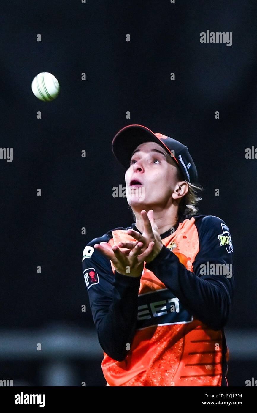 Sydney, Australien. November 2024. Chloe Pipparo von Perth Scorchers nimmt den Fang, um Shabnim Ismail of Sydney Thunder (nicht abgebildet) während des Women's Big Bash League Spiels zwischen Sydney Thunder und Perth Scorchers im Drummoyne Oval zu entlassen. Perth Scorchers gewann das Spiel der Women's Big Bash League gegen Sydney Thunder mit 74 Runs. Perth Scorchers: 171/7 (20 Overs), Sydney Donner: 97/10 (19,3 Overs). (Foto: Ayush Kumar/SOPA Images/SIPA USA) Credit: SIPA USA/Alamy Live News Stockfoto