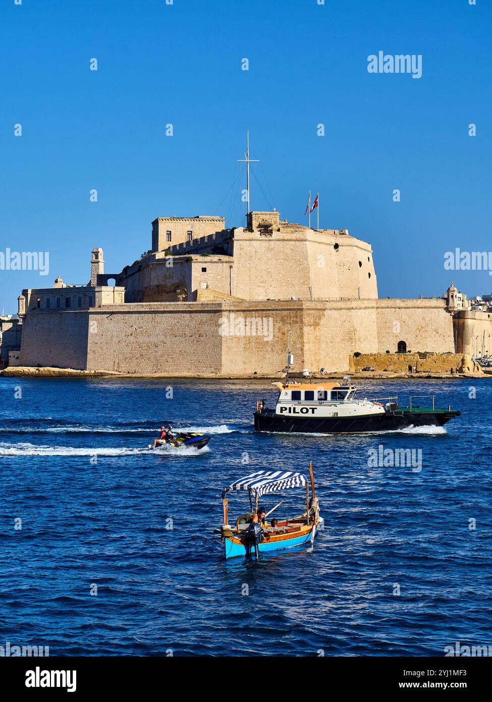 Blick auf Fort St. Angelo in Birgu, Malta Stockfoto