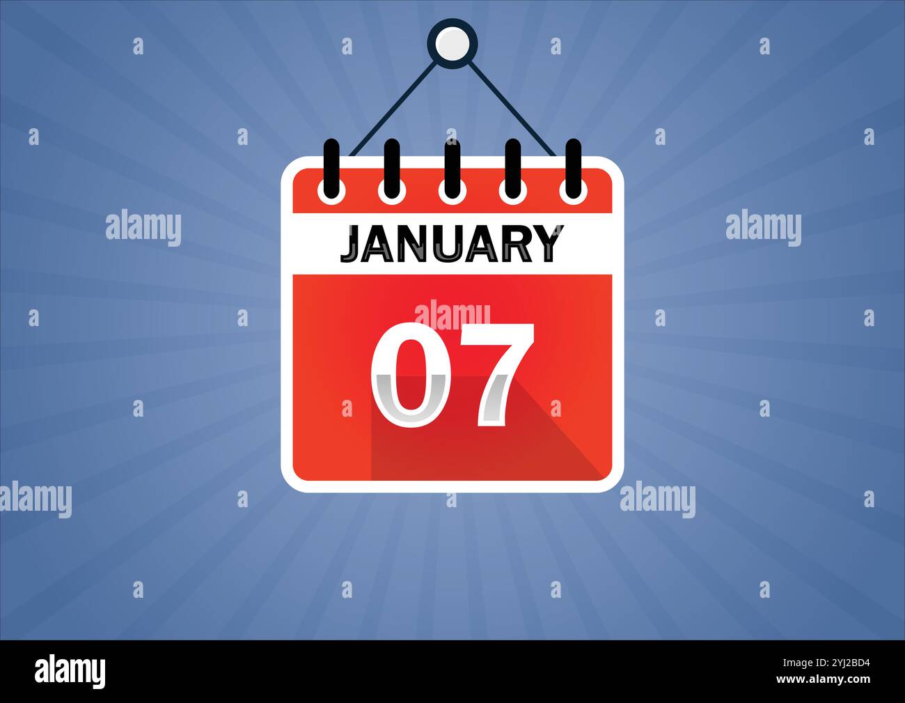 Januar 07, Kalenderaufhängung. 7. Tage des Monats, moderne Illustration. Flacher STYLE Stock Vektor