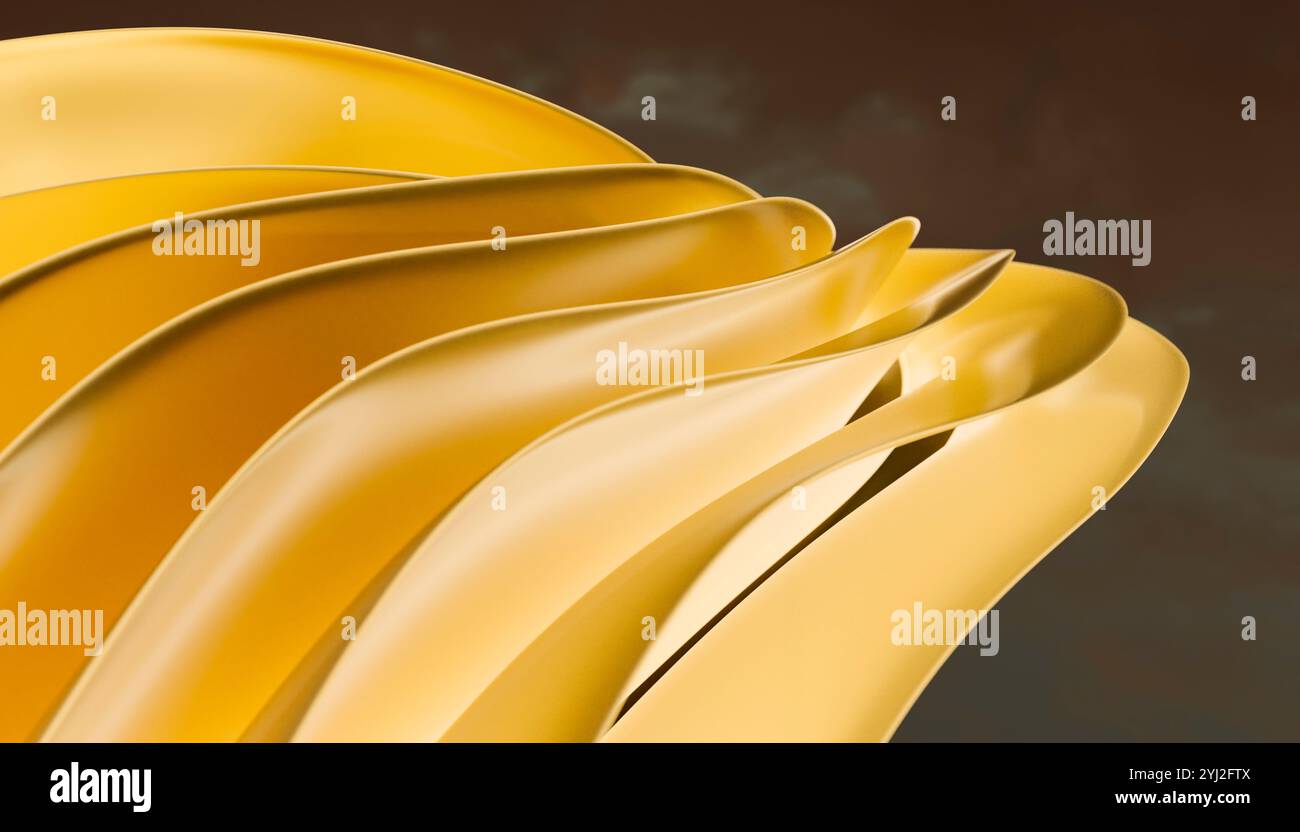 Elegantes goldfarbenes Material mit glatter Textur vor einem bernsteinfarbenen Hintergrund. Stockfoto